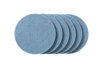 Group of light blue felt circles stacked in a row isolated on transparent background