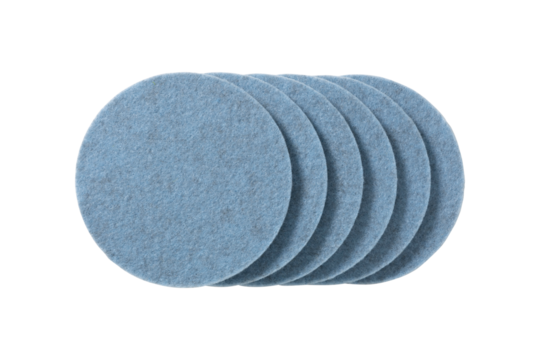 Group of light blue felt circles stacked in a row isolated on transparent background