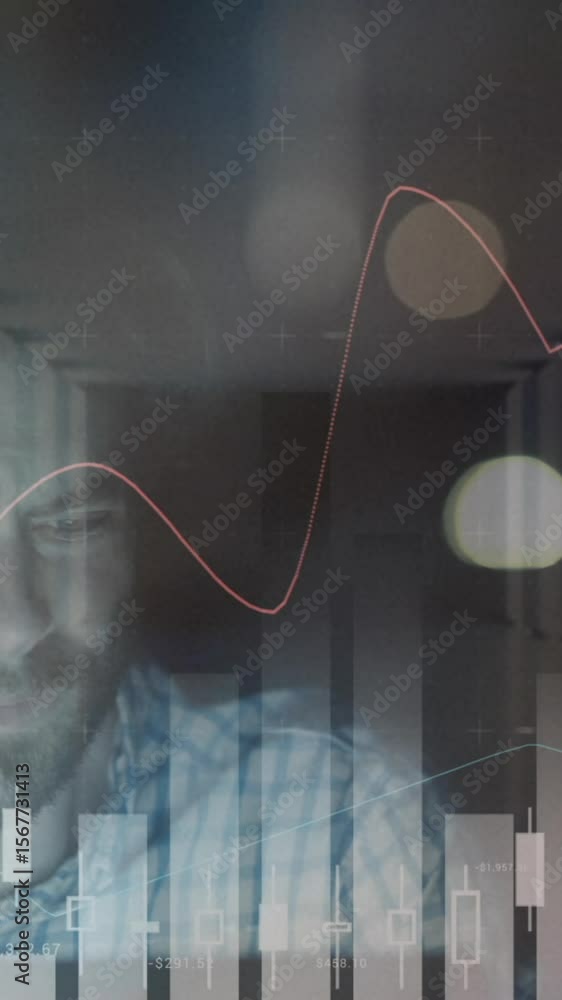 Aufkleber animation of data processing over caucasian man