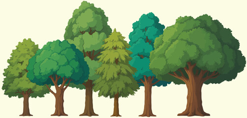Collection of Cartoon Trees in Different Shades of Green