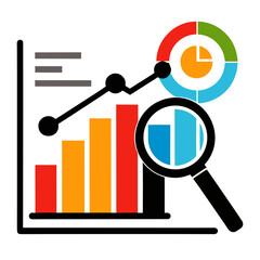 magnifying glass and business graph