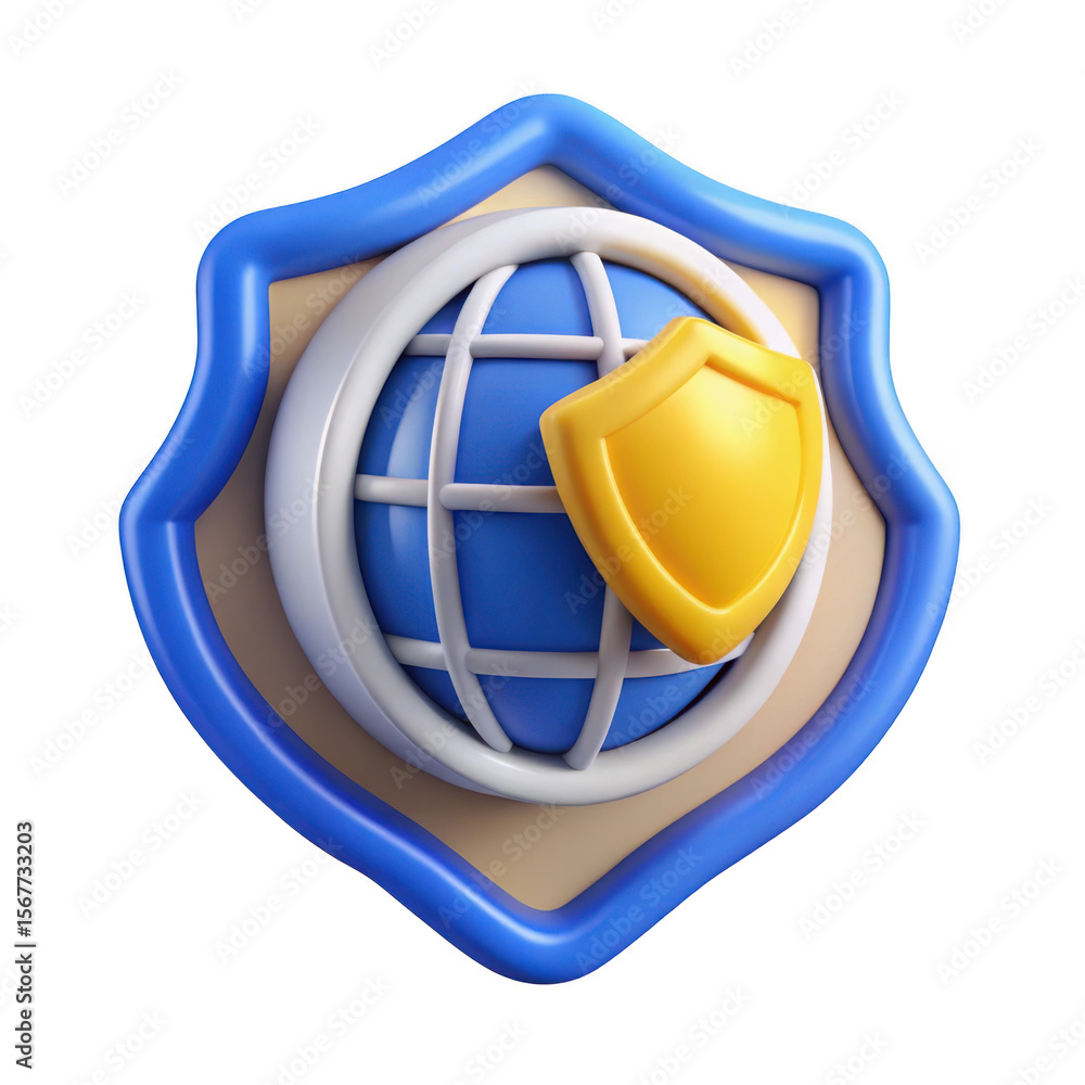 Aufkleber 3d globe security shield with yellow shield isolated on transparent background