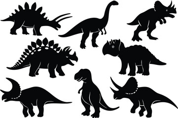 Collection of Dinosaur Silhouettes Stegosaurus Triceratops Brachiosaurus and Tyrannosaurus Rex