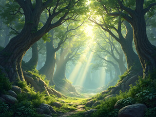 Sunlit Path Through Enchanting Forest A Serene Nature Scene