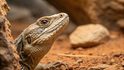 Fototapeta premium Close-Up of an Alert Lizard in Natural Desert Habitat with Rocks