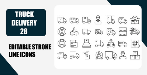 28 Editable Truck Delivery Line Icons  Shipping, Logistics, Transportation
