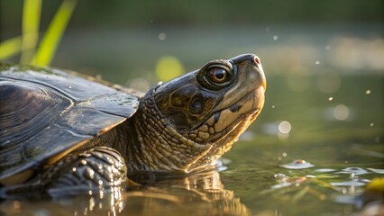 Majestic Turtle in Serene Water Captured in Soft Natural Light