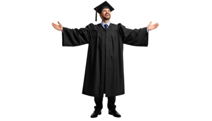  Cheerful Graduate Man Looking Up and Laughing in Academic Robe Isolated on  Transparent Background PNG