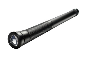 Black Metal Flashlight High Intensity LED Illumination Portable Outdoor Gear for Camping on transparent background