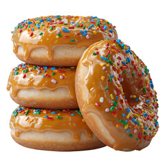 Stack of Caramel Glazed Donuts on Transparent Background