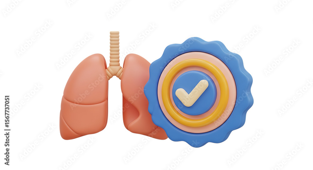 Fototapete Ai generated image of healthy lungs with a check mark badge isolated on transparent background