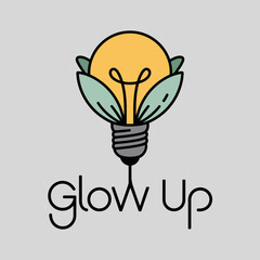 Glow up concept idea light bulb with leaves for growth and innovation creative design inspiration vector vector artwork on transparent background