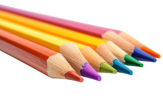 Vivid Spectrum Row of Sharpened Colored Pencils for Art Drawing and Creative Projects Back to on transparent background
