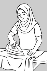Muslim Woman Ironing Clothes Vector
