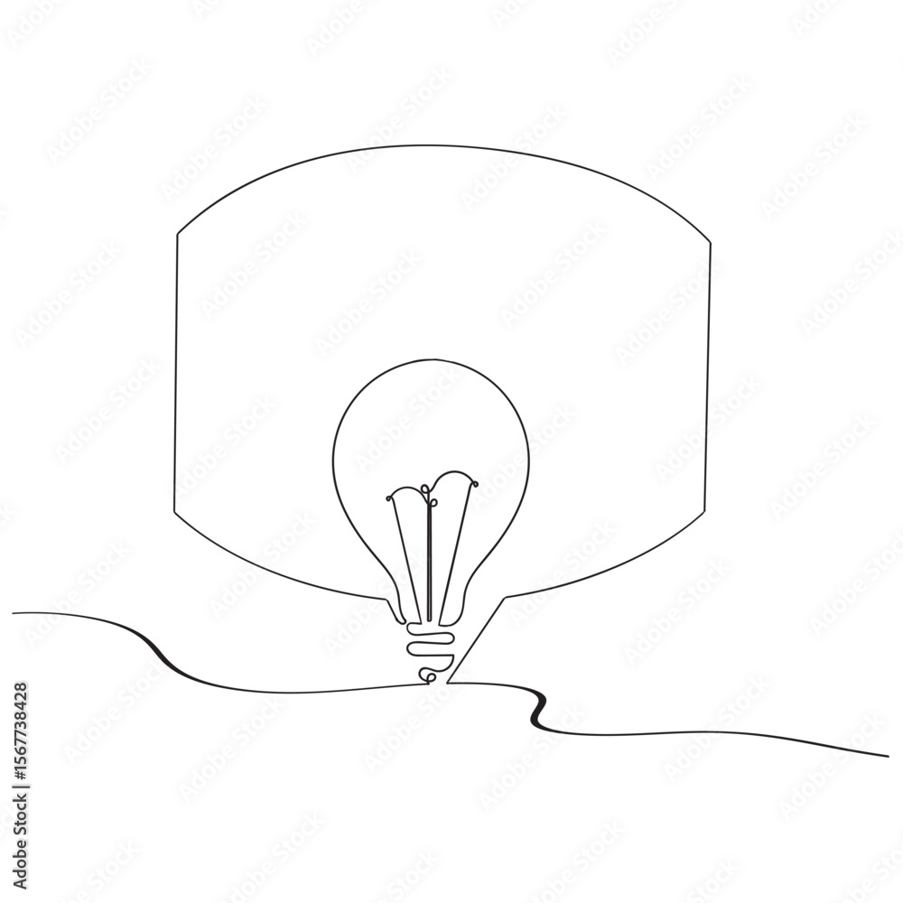 Poster continuous line light bulb and chat icon. chat of thoughts and ideas.one line vector drawing. white 