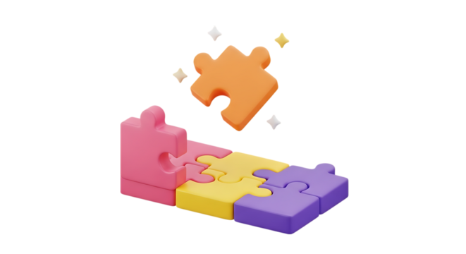 Ai generated image of colorful puzzle pieces are being assembled isolated on transparent background