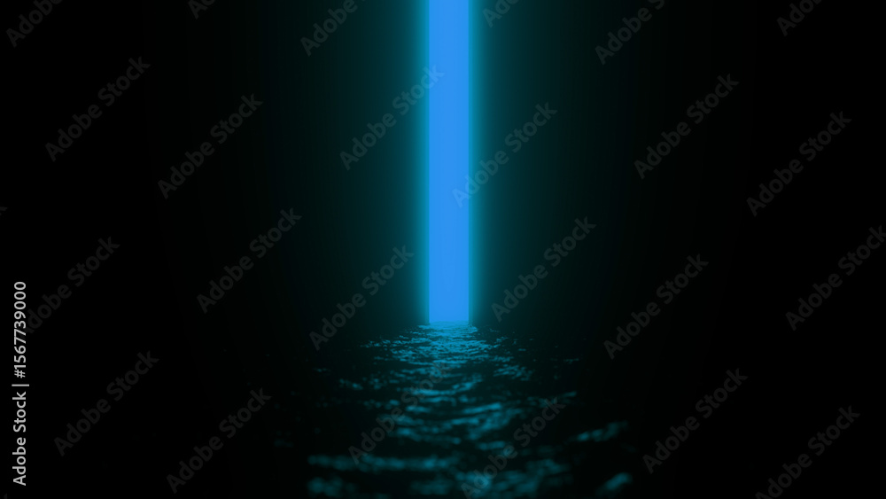 Poster glowing rectangular light beam illuminating dark textured surface, creating a mysterious and otherwo