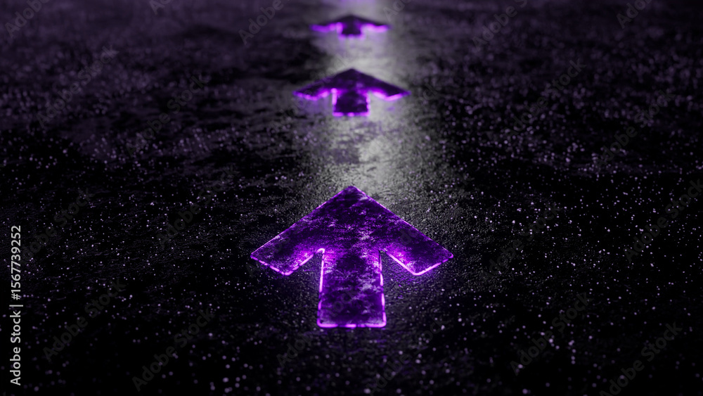 Poster purple glowing up arrows pointing forward on a dark textured surface create a striking, futuristic p