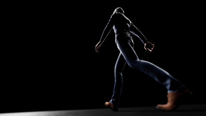 Man running into darkness with a door left ajar, creating a dramatic and mysterious atmosphere filled with intense contrasts between light and shadow, evoking feelings of suspense and uncertainty