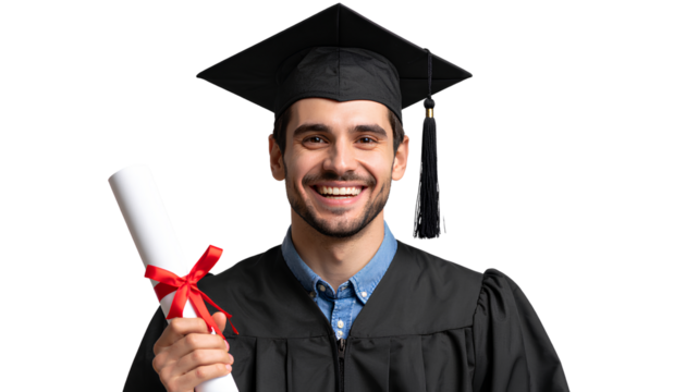  Casual Laughing Graduate Student with Scroll in Hand  Transparent Background PNG