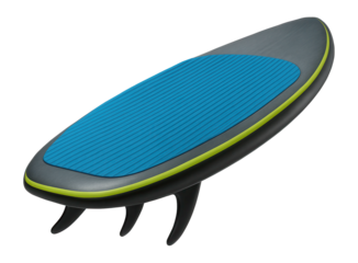 Surf-style SUP board with a curved rocker and thruster fin setup for riding waves