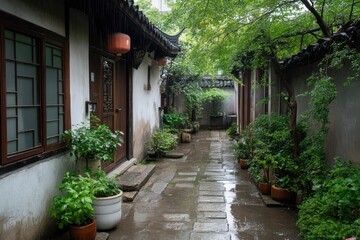 Traditional Chinese Courtyard House with Ornate Decorative Elements
