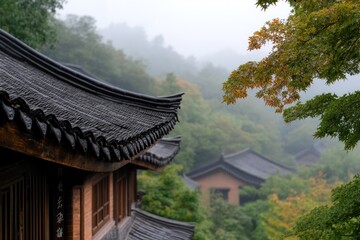 Obraz premium Historic Chinese Building with Curved Rooftops and Decorative Tilework