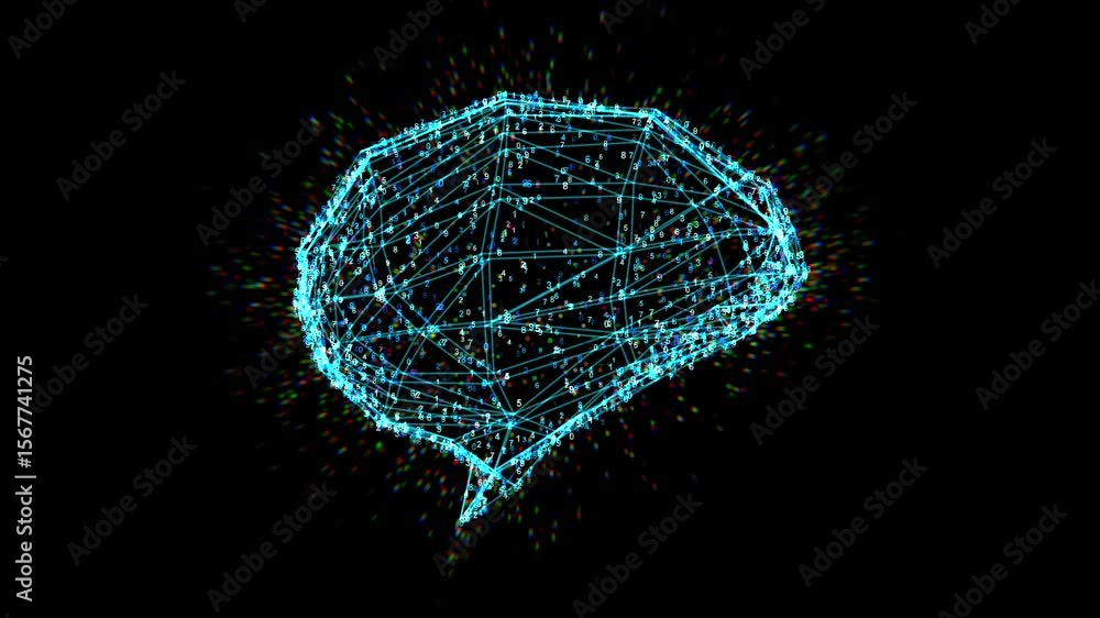 Poster 3d rendering ai digital circuit brain with shining light 4k footage