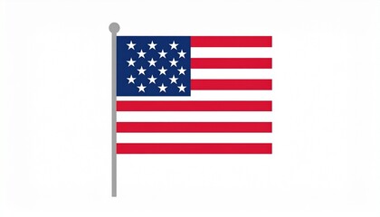 Obraz premium American flag displayed on a small flagpole, against a white background.