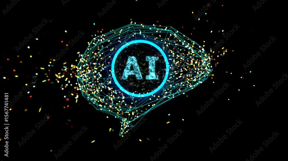 Poster 3d rendering ai digital circuit brain with shining light 4k footage