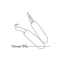 One continuous line drawing of Workshop tools vector illustration. Carving Tools design concept in simple linear continuous line. Great design for tools equipment presentation and educational purpose