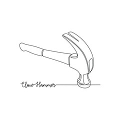 One continuous line drawing of Workshop tools vector illustration. Claw Hammer design concept in simple linear continuous line. Great design for tools equipment presentation and educational purpose
