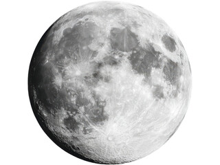 Detailed lunar surface with craters and maria against black moon celestial, Isolated, Transparent Png