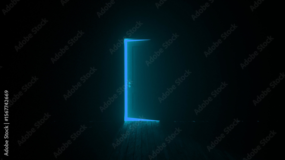 Poster light streaming from an open door brightens a dark room, symbolizing hope, opportunity, and new begi