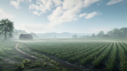 Golden wheat field under summer sky with old farmhouse high resolution picture