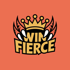 Win fierce logo design with crown and claws for esports team or gaming brand identity and mascot design vector artwork on transparent background
