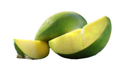 Fresh Green Mango Slices Still Life Tropical Fruit Close up Sweet Food on transparent background