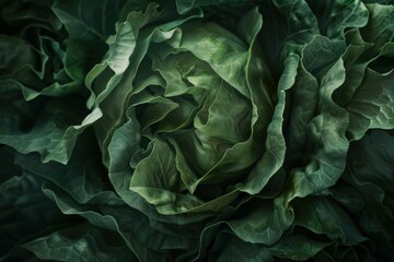 Fototapeta premium Vibrant green cabbage head displays its tightly packed leaves, creating a textured and organic background