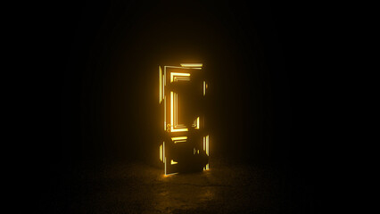 Bright yellow rectangular door frame glowing in a dark room, casting light and creating a mysterious, surreal atmosphere filled with intrigue and potential for discovery