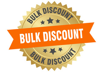 Fototapeta premium bulk discount. bulk discount round orange and gold label isolated on transparent background