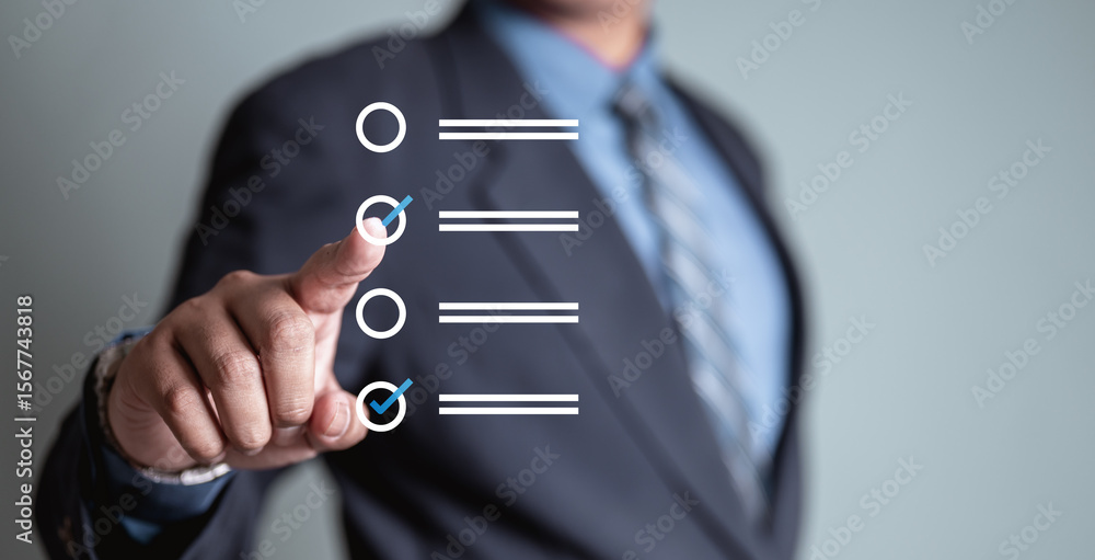 Aufkleber checklist business report concept. check mark opinion. tick checkbox survey. checkmark.