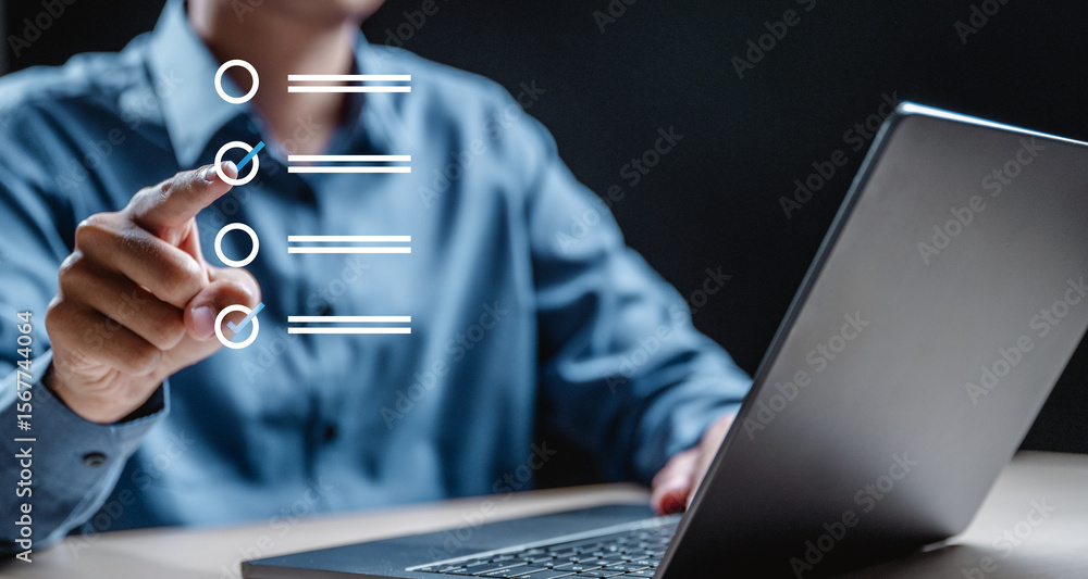 Poster checklist business report concept. check mark opinion. tick checkbox survey. checkmark.