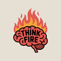 Creative brain on fire with think fire text illustration