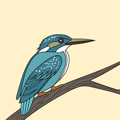 Fototapeta premium A beautiful Kingfisher on yellow background vector illustration
