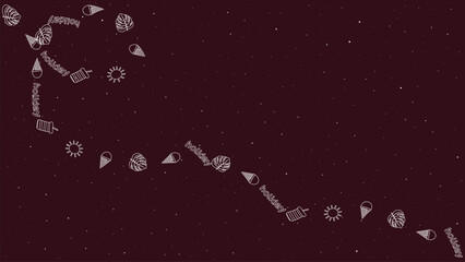 Minimalist Summer Line Icons Curve Path on Starry Night Background for Poster and Wallpaper Design