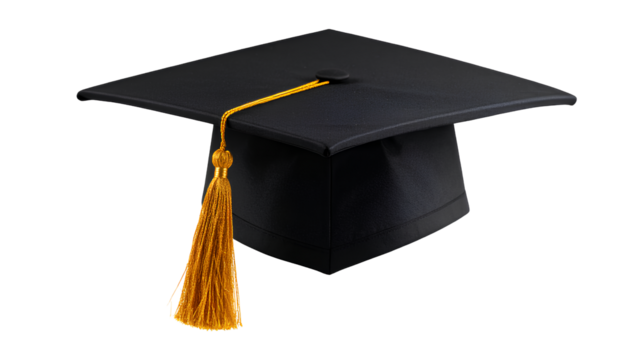  Graduation Cap Tilted and Floating in Air with Tassel Swinging  Transparent Background PNG