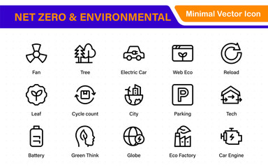 Set of sustainability and Net Zero, environmental, ecological, recyling, green, organic, industry thin line icons. Linear ecology simple symbol collection.