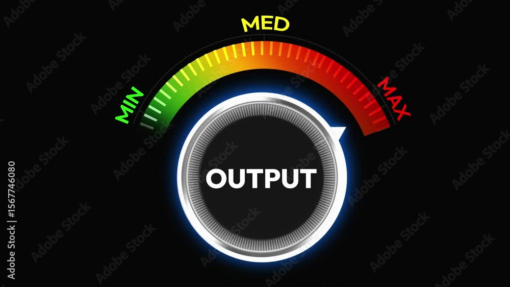 Poster maximum output generation concept 4k animation with knob turning to red, business, growth, gradient 