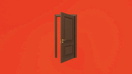Open wooden door featuring a golden handle set against a vibrant red wall, inviting entry and representing opportunity, transition, and fresh beginnings in a welcoming space