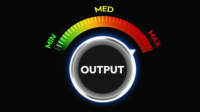 Maximum output generation concept 4k animation with knob turning to red, business, growth, gradient bar